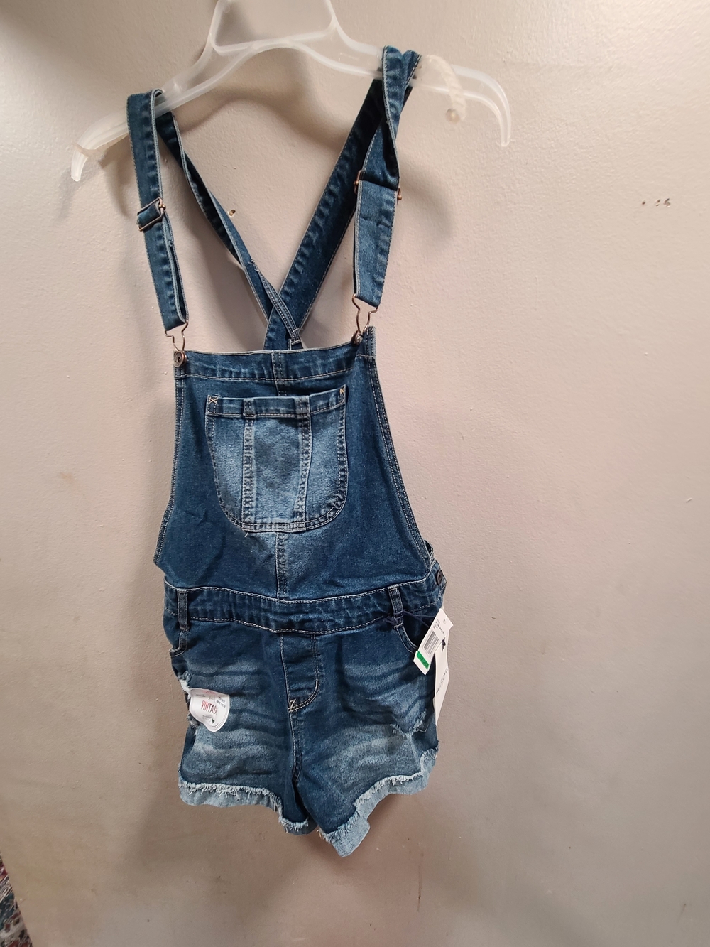 Wallflower Juniors Size L Blue Denim Short Overalls